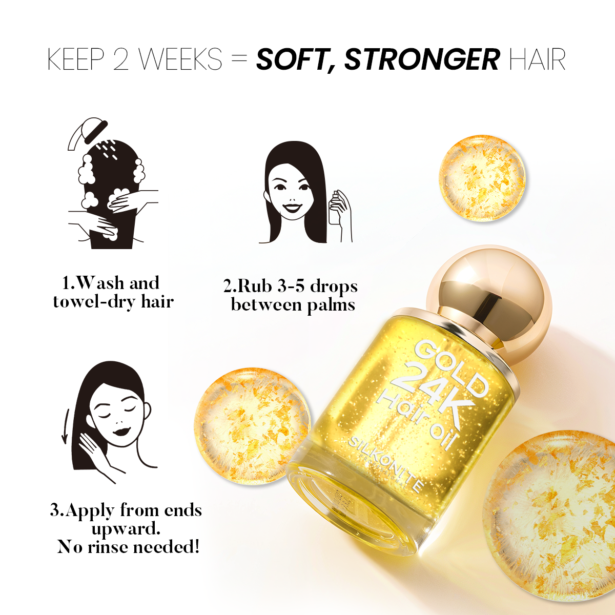 24k Gold Hair Oil-Transfer Dry Hair to Luxurious Shine in 7 Days