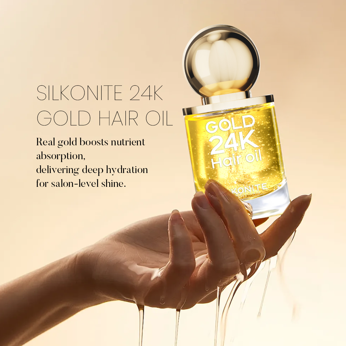 24k Gold Hair Oil-Transfer Dry Hair to Luxurious Shine in 7 Days
